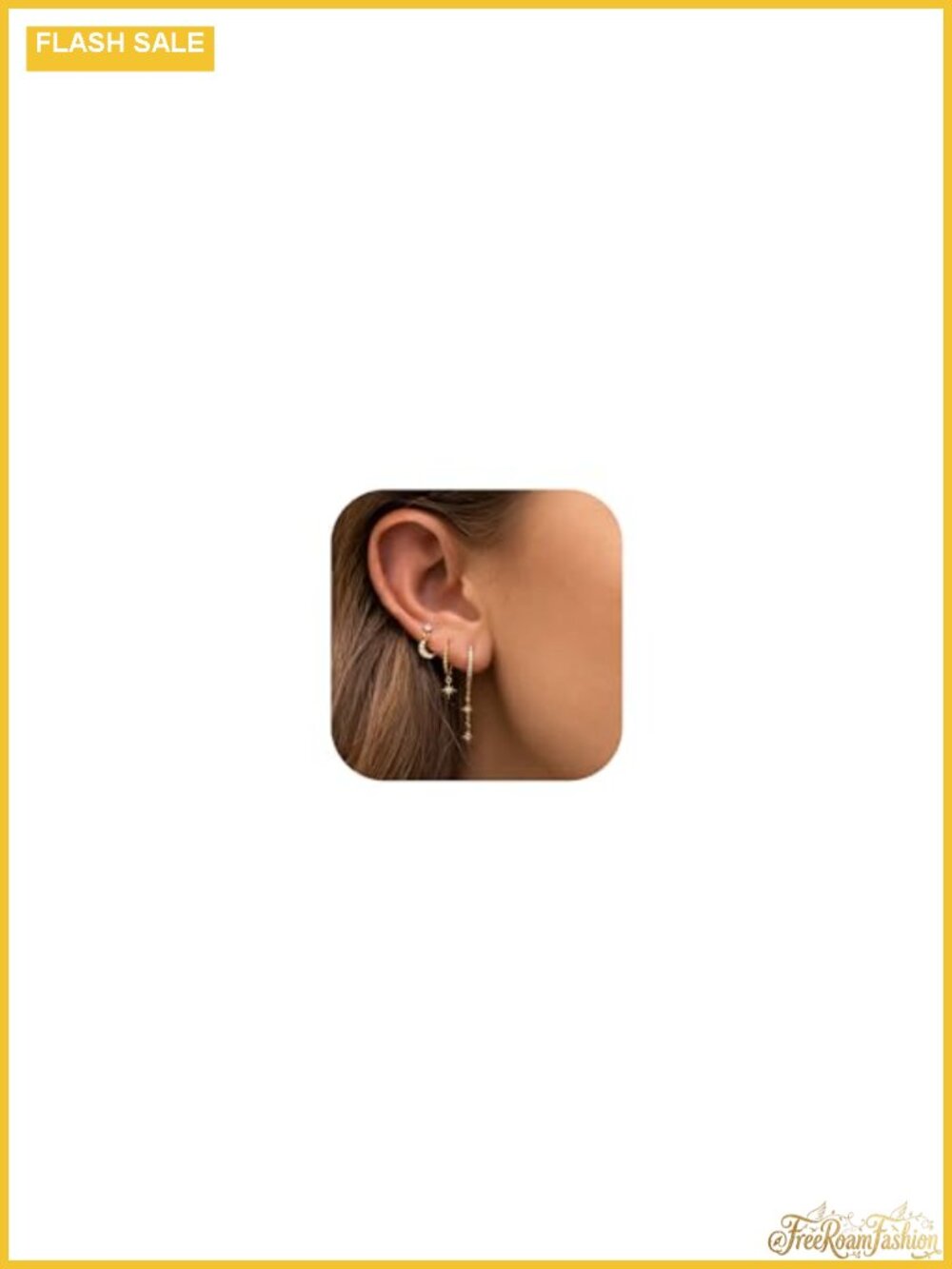 14K Gold Plated Stud Hoop Earrings Set for Women CZ Butterfly Moon Star Flower